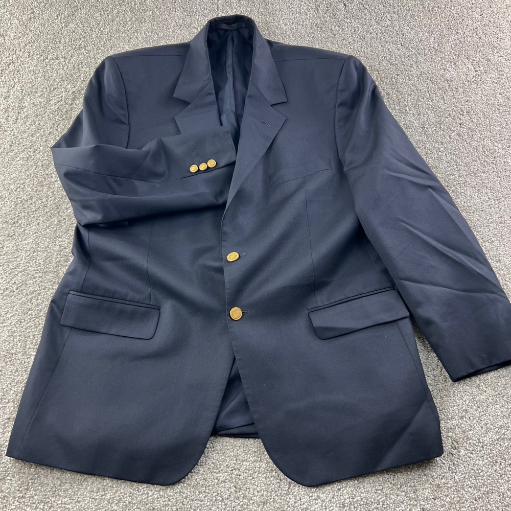 Mens Wool Blazer Navy Blue 108 Milan/42R‎ Two Button Gold Accents